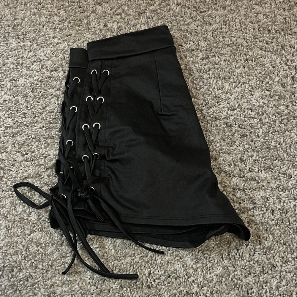 Windsor Black High Waist Lace-Up Side Shorts